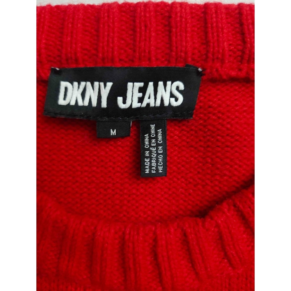 DKNY Jeans Sweater‎ Womens M Red Knit Logo New York Graphic Oversized Pullover - Picture 4 of 6